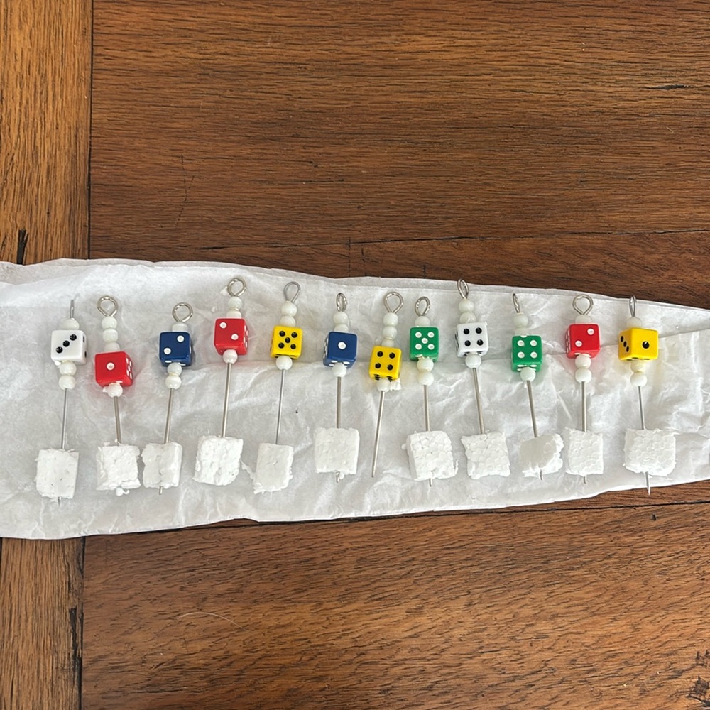 Vintage Set of 12 dice hors d’ouvres  metal skewers